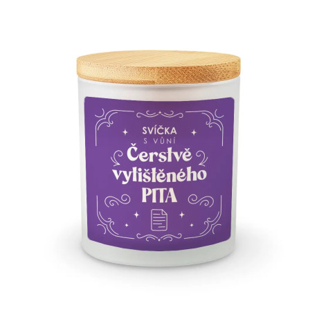 Svíčka s vůní čerstvě vytištěného PITA - vonná svíčka s potiskem