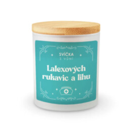 Svíčka s vůní latexových rukavic a lihu - vonná svíčka s potiskem