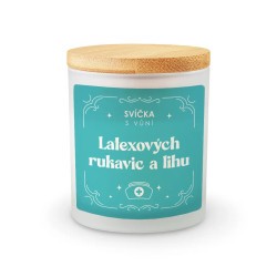 Svíčka s vůní latexových rukavic a lihu - vonná svíčka s potiskem
