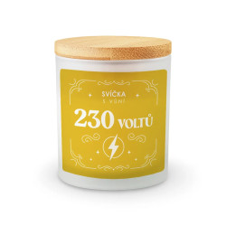 Svíčka s vůní 230 voltů - vonná svíčka s potiskem