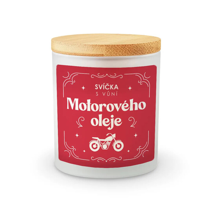 Svíčka s vůní motorového oleje - vonná svíčka s potiskem