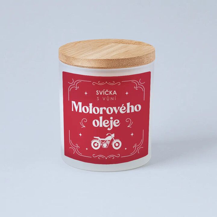 Svíčka s vůní motorového oleje - vonná svíčka s potiskem