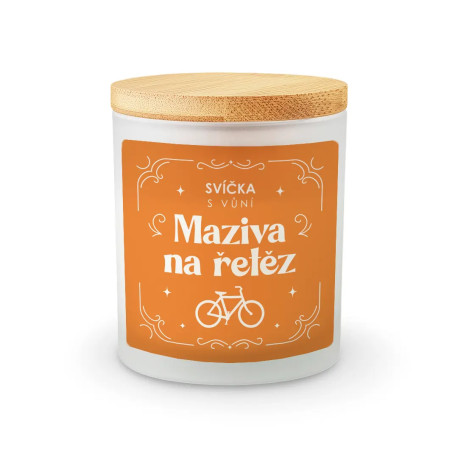 Svíčka s vůní maziva na řetěz - vonná svíčka s potiskem