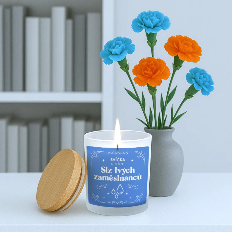 Svíčka s vůní slz tvých zaměstnanců - vonná svíce s potiskem