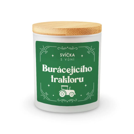 Svíčka s vůní burácejícího traktoru - vonná svíčka s potiskem