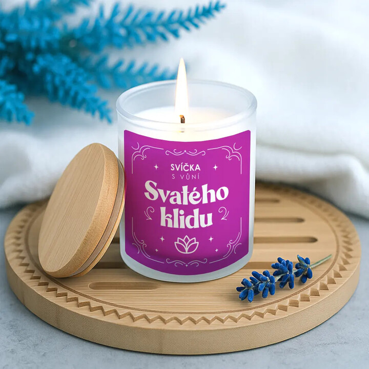Svíčka s vůní svatého klidu - vonná svíčka s potiskem