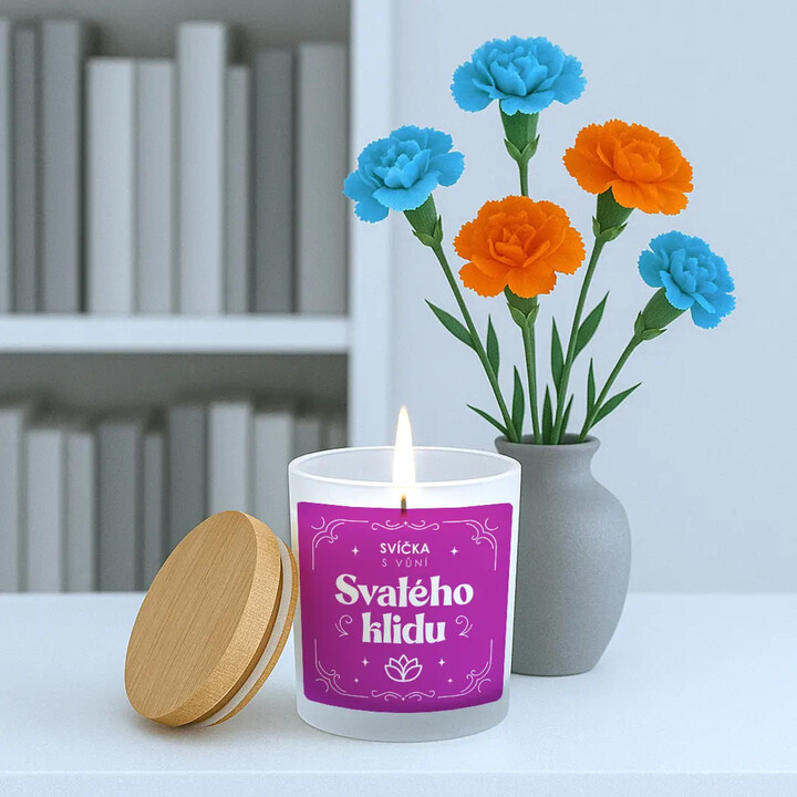 Svíčka s vůní svatého klidu - vonná svíčka s potiskem