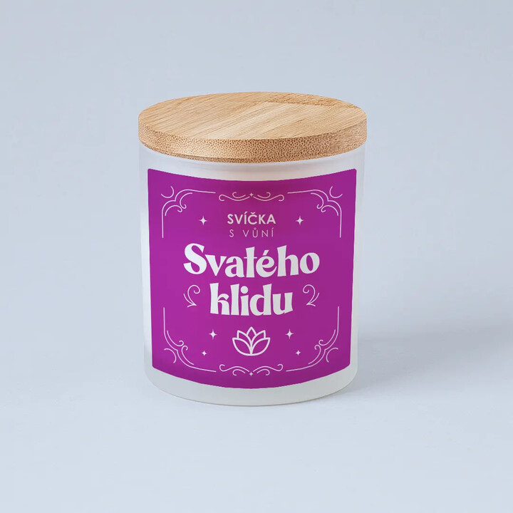 Svíčka s vůní svatého klidu - vonná svíčka s potiskem