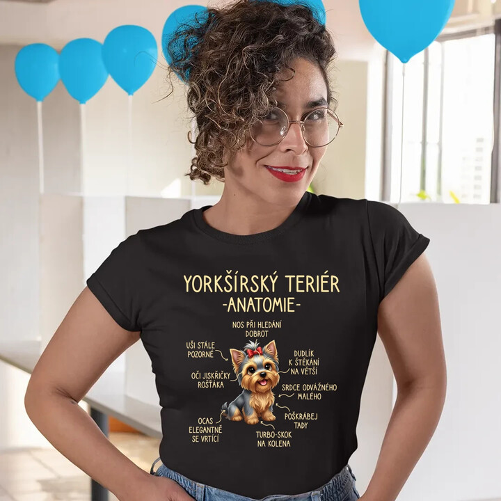 yorkšírský teriér - anatomie  - dámské tričko s potiskem