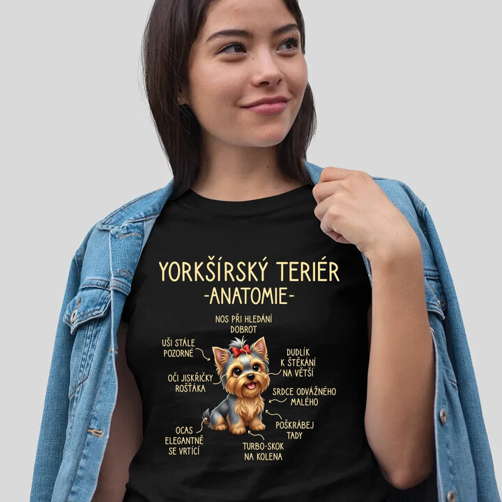 yorkšírský teriér - anatomie  - dámské tričko s potiskem
