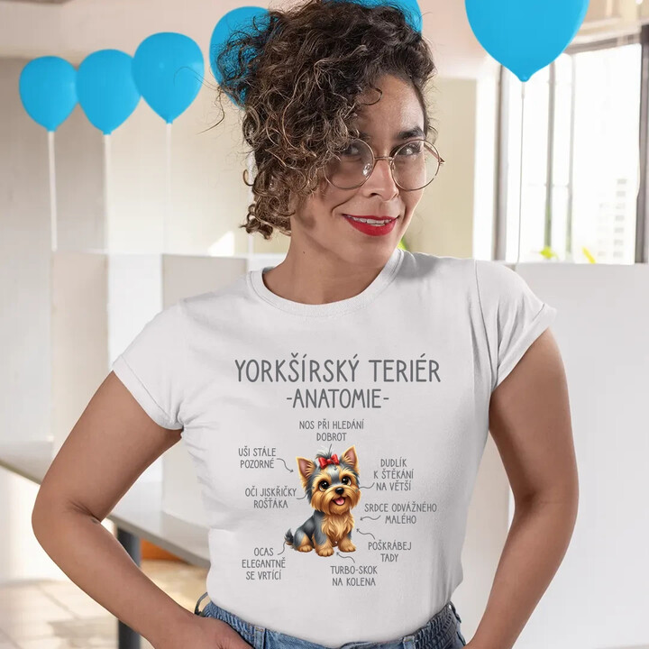 yorkšírský teriér - anatomie  - dámské tričko s potiskem