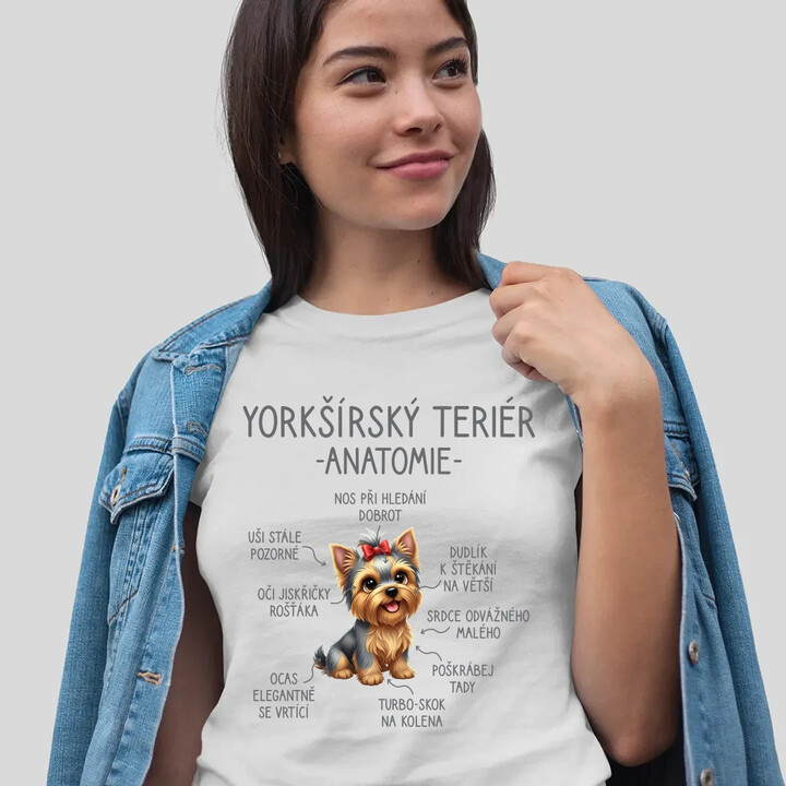 yorkšírský teriér - anatomie  - dámské tričko s potiskem