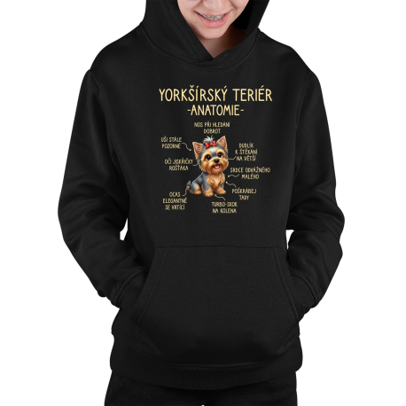 yorkšírský teriér – anatomie - dětská mikina s kapucí