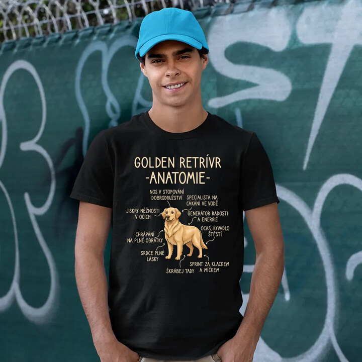 Golden retrívr - anatomie - pánské tričko s potiskem