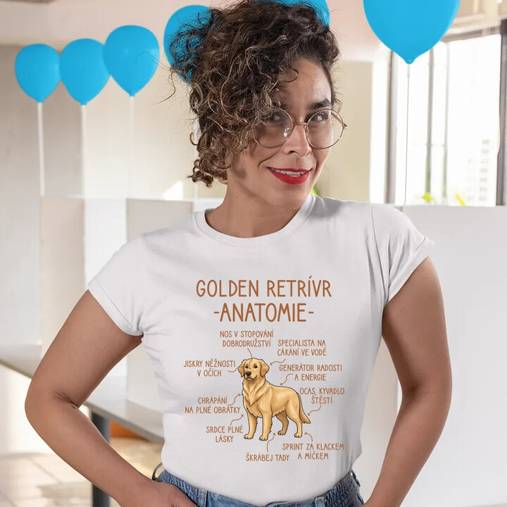 Golden retrívr - anatomie  - dámské tričko s potiskem