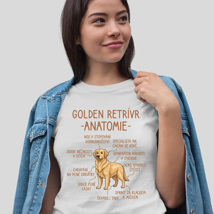 Golden retrívr - anatomie  - dámské tričko s potiskem