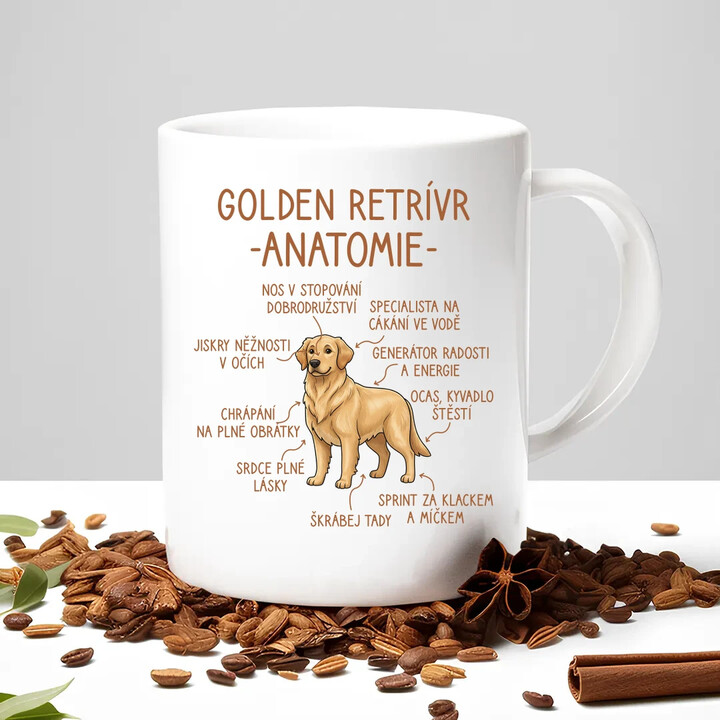 Golden retrívr - anatomie - hrnek s potiskem