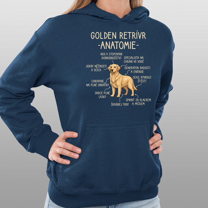 Golden retrívr - anatomie - dámská mikina s potiskem