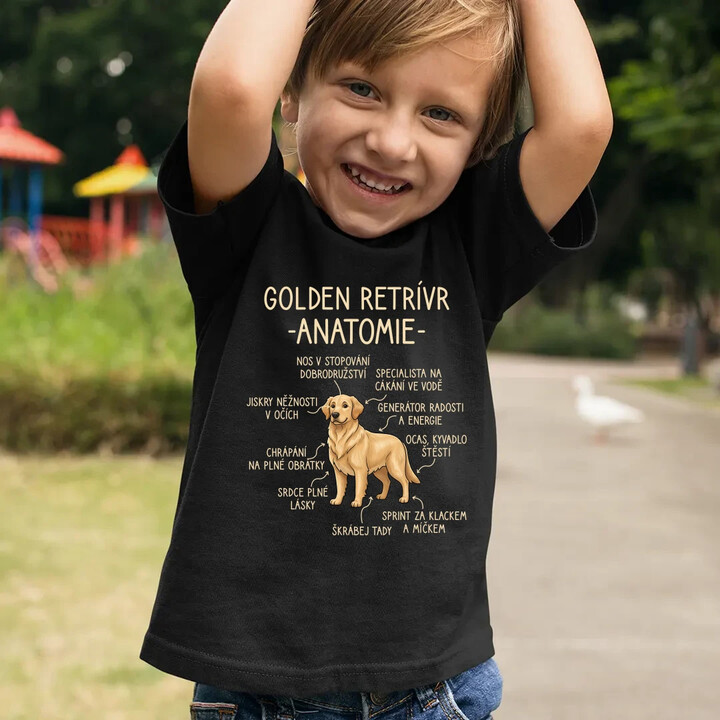 Golden retrívr - anatomie - dětské tričko s potiskem