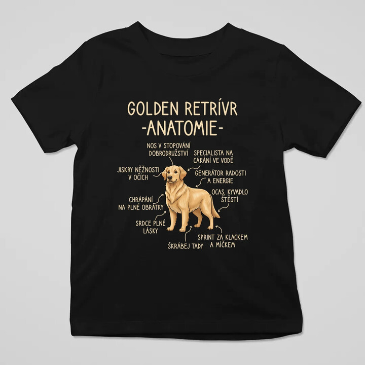Golden retrívr - anatomie - dětské tričko s potiskem