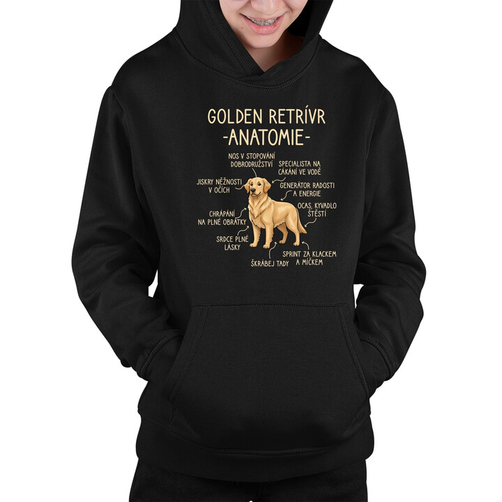 Golden retrívr - anatomie - dětská mikina s kapucí