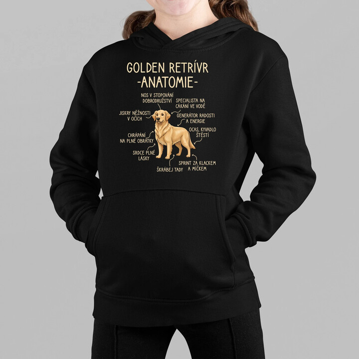 Golden retrívr - anatomie - dětská mikina s kapucí