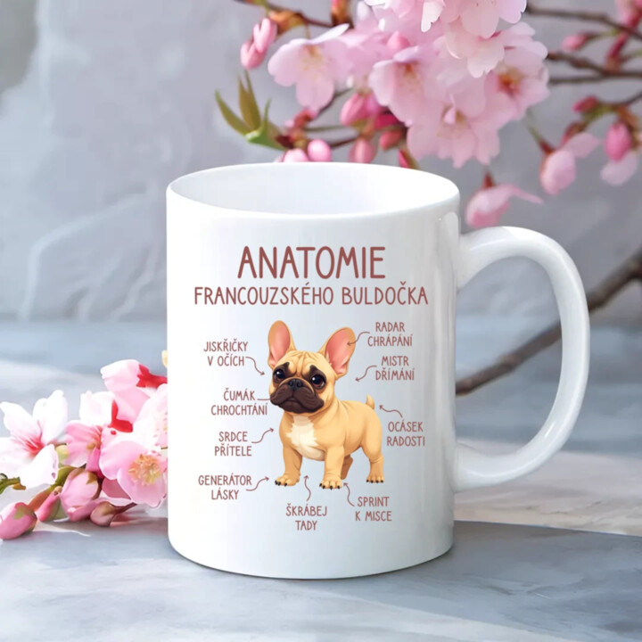 Anatomie francouzského buldočka - béžový - hrnek s potiskem