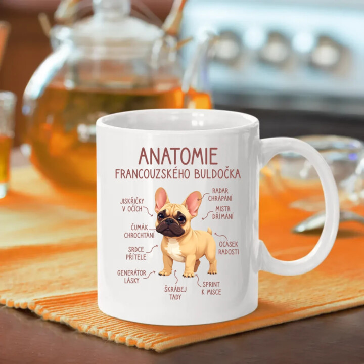 Anatomie francouzského buldočka - béžový - hrnek s potiskem