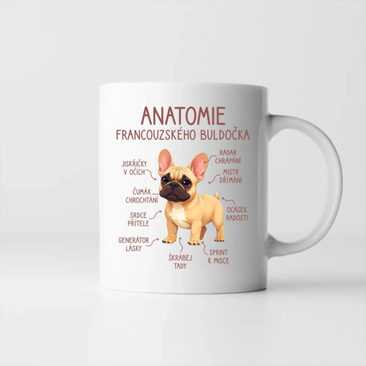 Anatomie francouzského buldočka - béžový - hrnek s potiskem
