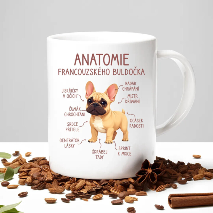 Anatomie francouzského buldočka - béžový - hrnek s potiskem