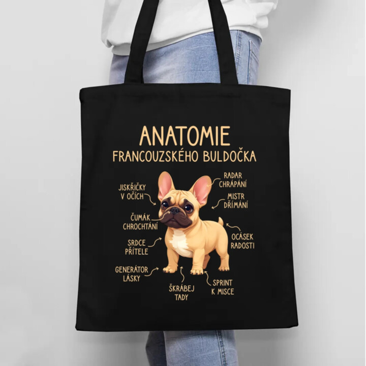 Anatomie francouzského buldočka - béžový - taška s potiskem