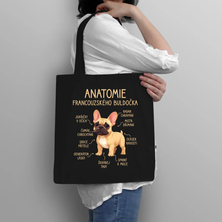 Anatomie francouzského buldočka - béžový - taška s potiskem