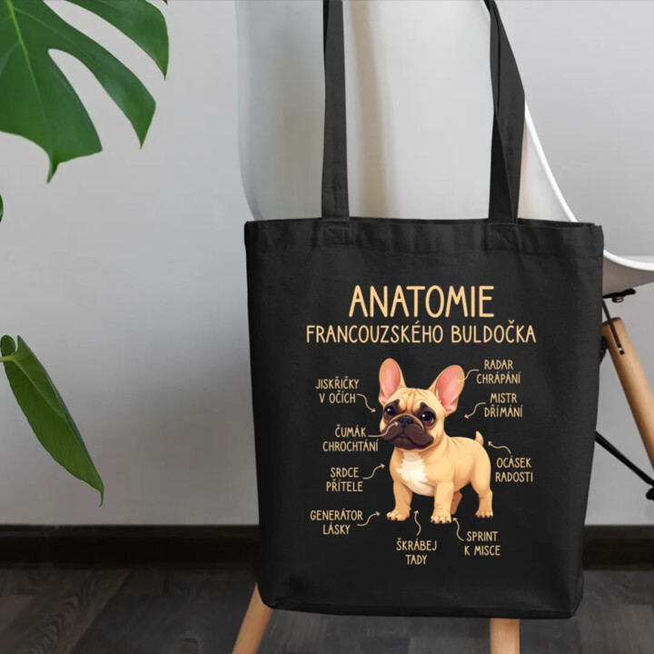 Anatomie francouzského buldočka - béžový - taška s potiskem