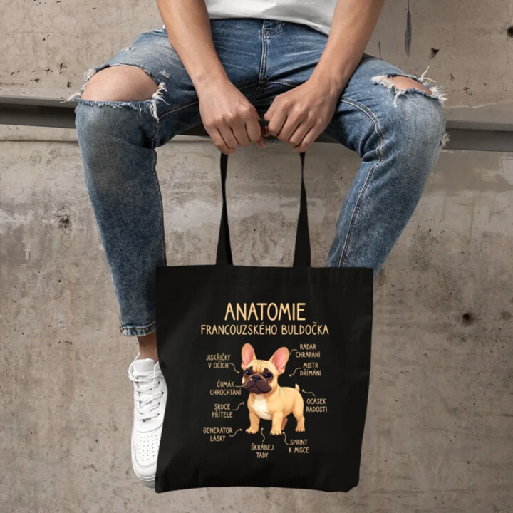 Anatomie francouzského buldočka - béžový - taška s potiskem