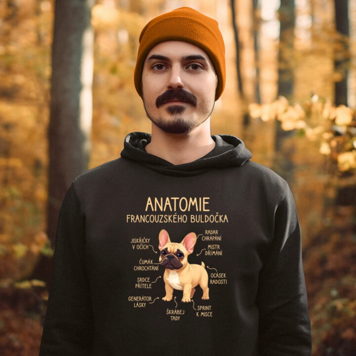 Anatomie francouzského buldočka - béžový - pánská mikina s potiskem