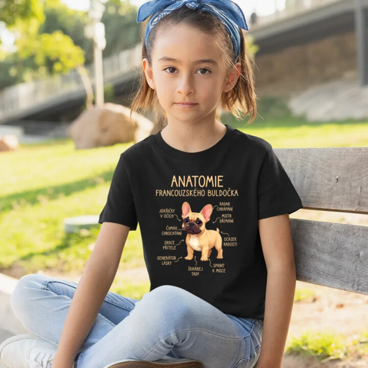 Anatomie francouzského buldočka - béžový - dětské tričko s potiskem