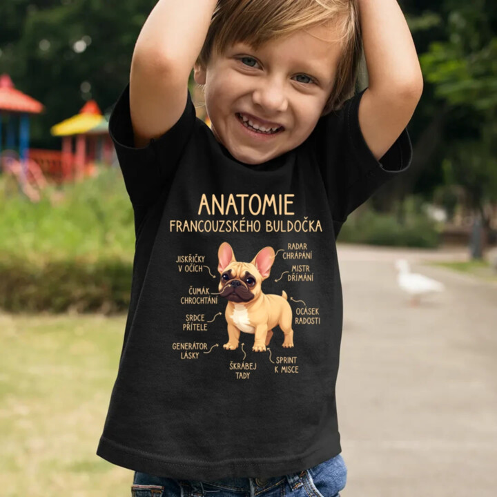 Anatomie francouzského buldočka - béžový - dětské tričko s potiskem