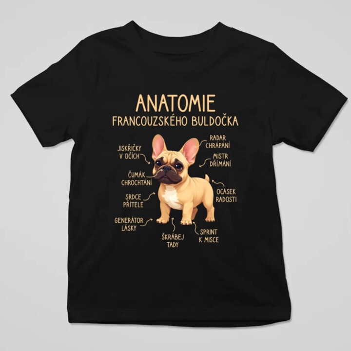 Anatomie francouzského buldočka - béžový - dětské tričko s potiskem
