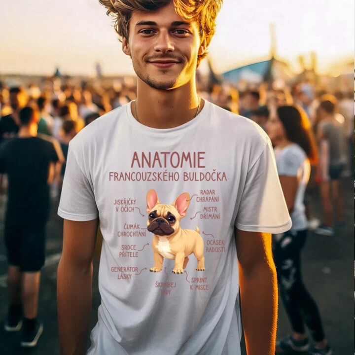 Anatomie francouzského buldočka - béžový - pánské tričko s potiskem