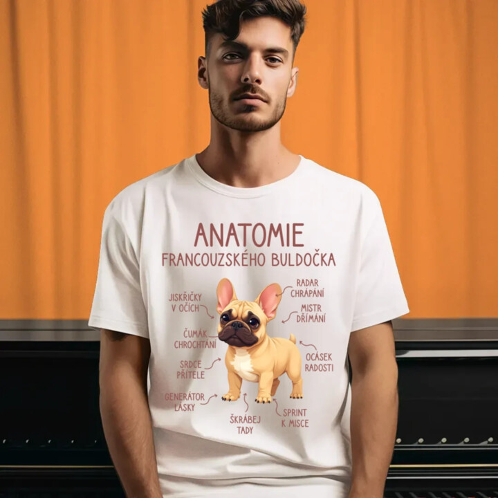 Anatomie francouzského buldočka - béžový - pánské tričko s potiskem