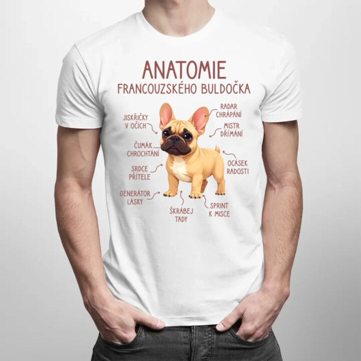 Anatomie francouzského buldočka - béžový - pánské tričko s potiskem