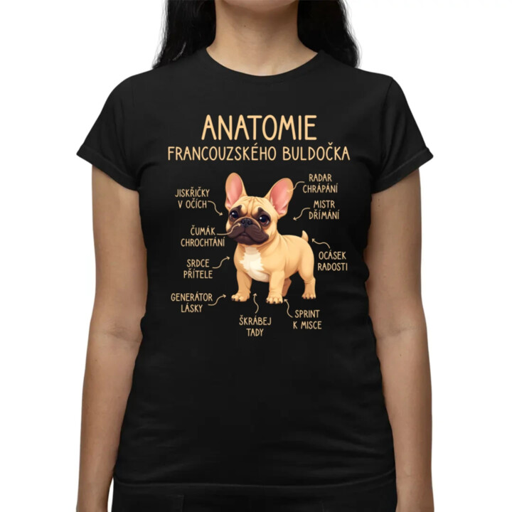 Anatomie francouzského buldočka - béžový  - dámské tričko s potiskem