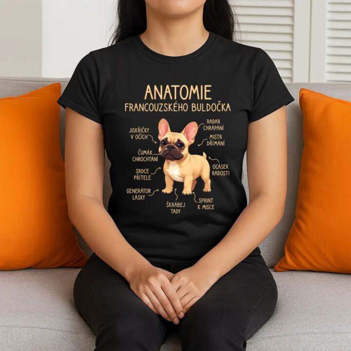 Anatomie francouzského buldočka - béžový  - dámské tričko s potiskem