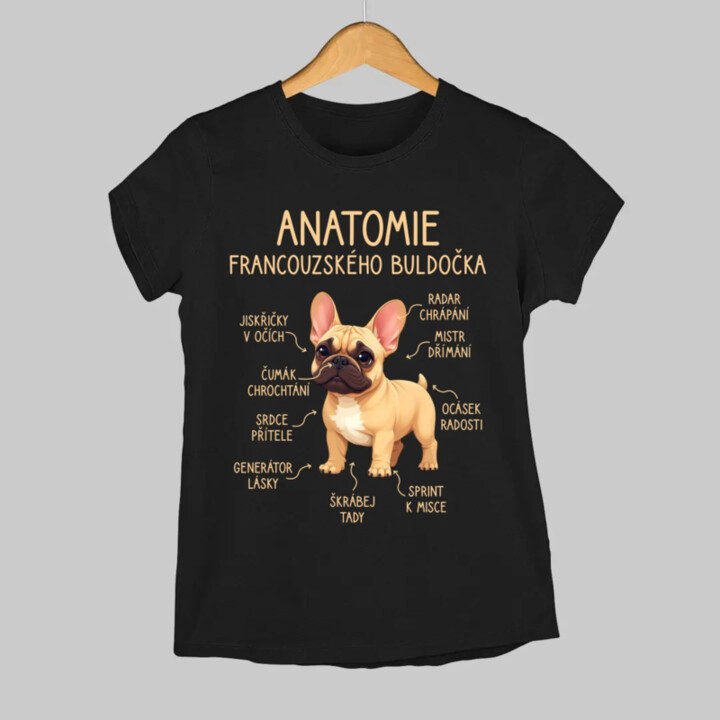 Anatomie francouzského buldočka - béžový  - dámské tričko s potiskem