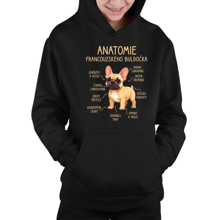 Anatomie francouzského buldočka - béžový - dětská mikina s kapucí