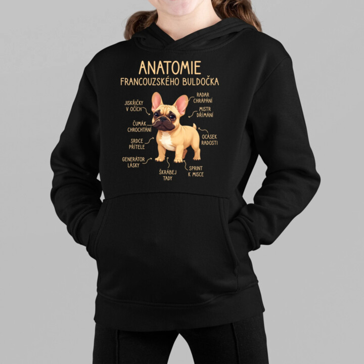 Anatomie francouzského buldočka - béžový - dětská mikina s kapucí