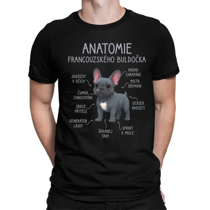 Anatomie francouzského buldočka - modrý - pánské tričko s potiskem