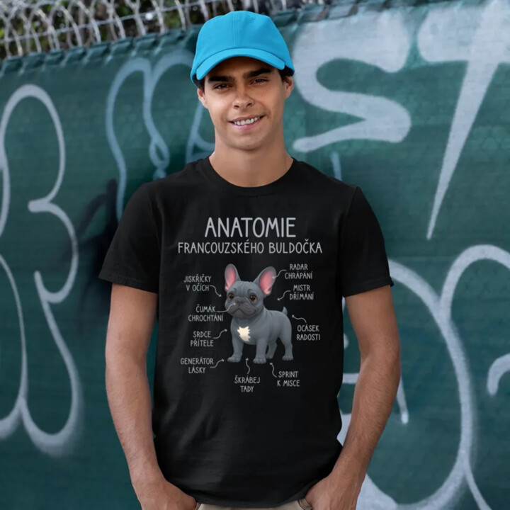 Anatomie francouzského buldočka - modrý - pánské tričko s potiskem