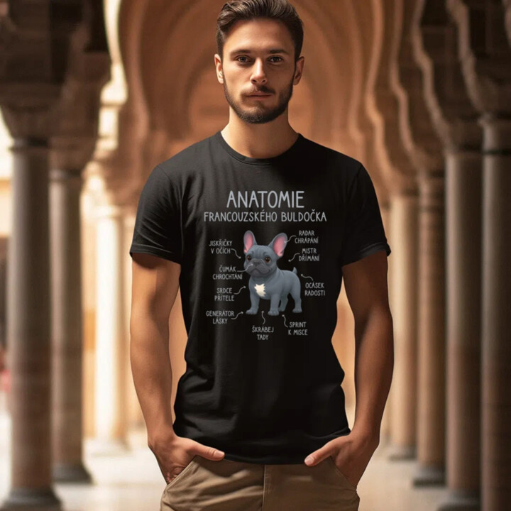 Anatomie francouzského buldočka - modrý - pánské tričko s potiskem