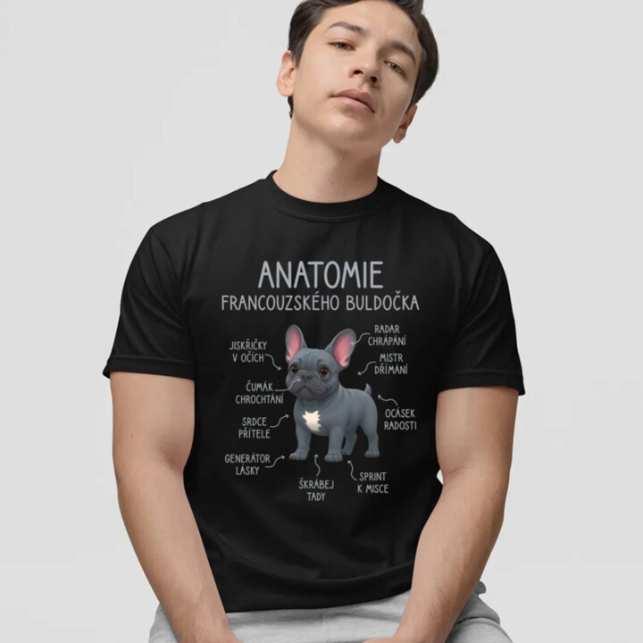 Anatomie francouzského buldočka - modrý - pánské tričko s potiskem